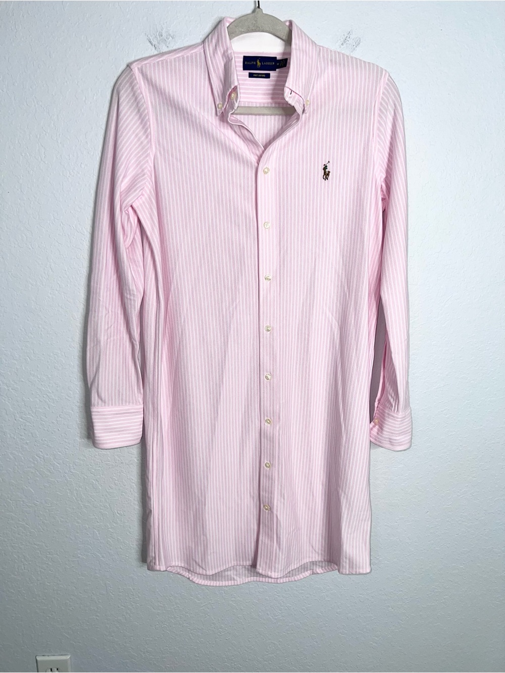 Polo Ralph Lauren Shirt Dress Women’s Medium Knit Oxford Button Down Striped BB - Picture 2 of 8